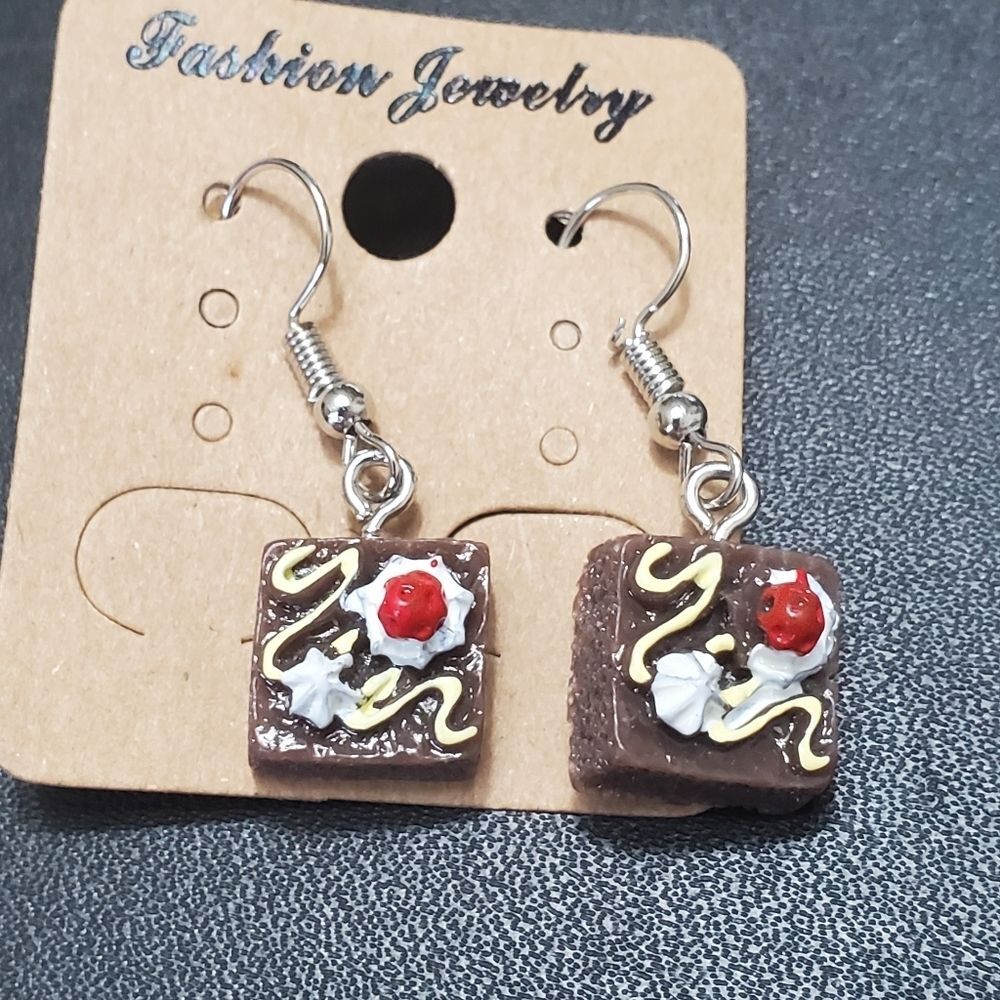 Silver tone square brownie earrings